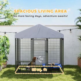 Outdoor Dog Kennel With Roof With Escape-proof Lock, UV-Resistant & Waterproof Cover, 5.9 X 4 X 6, Silver (Color: Grey)